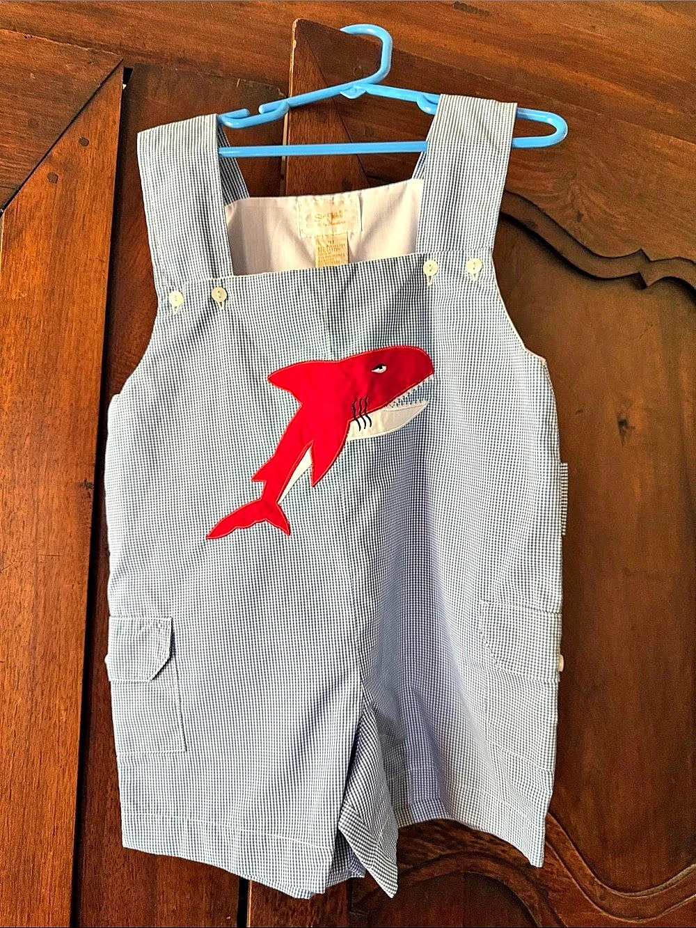 Sir John Boys 3T Blue & White Checkered Shark Overalls